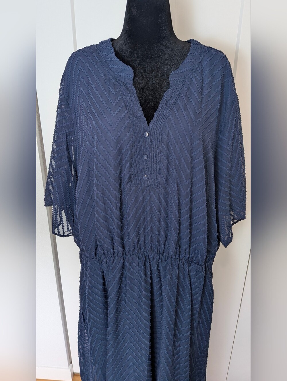 NWT Size 28/5X BloomChic Texture Tiered Ruffle Sleeve See Through Dress Blue - Picture 6 of 13